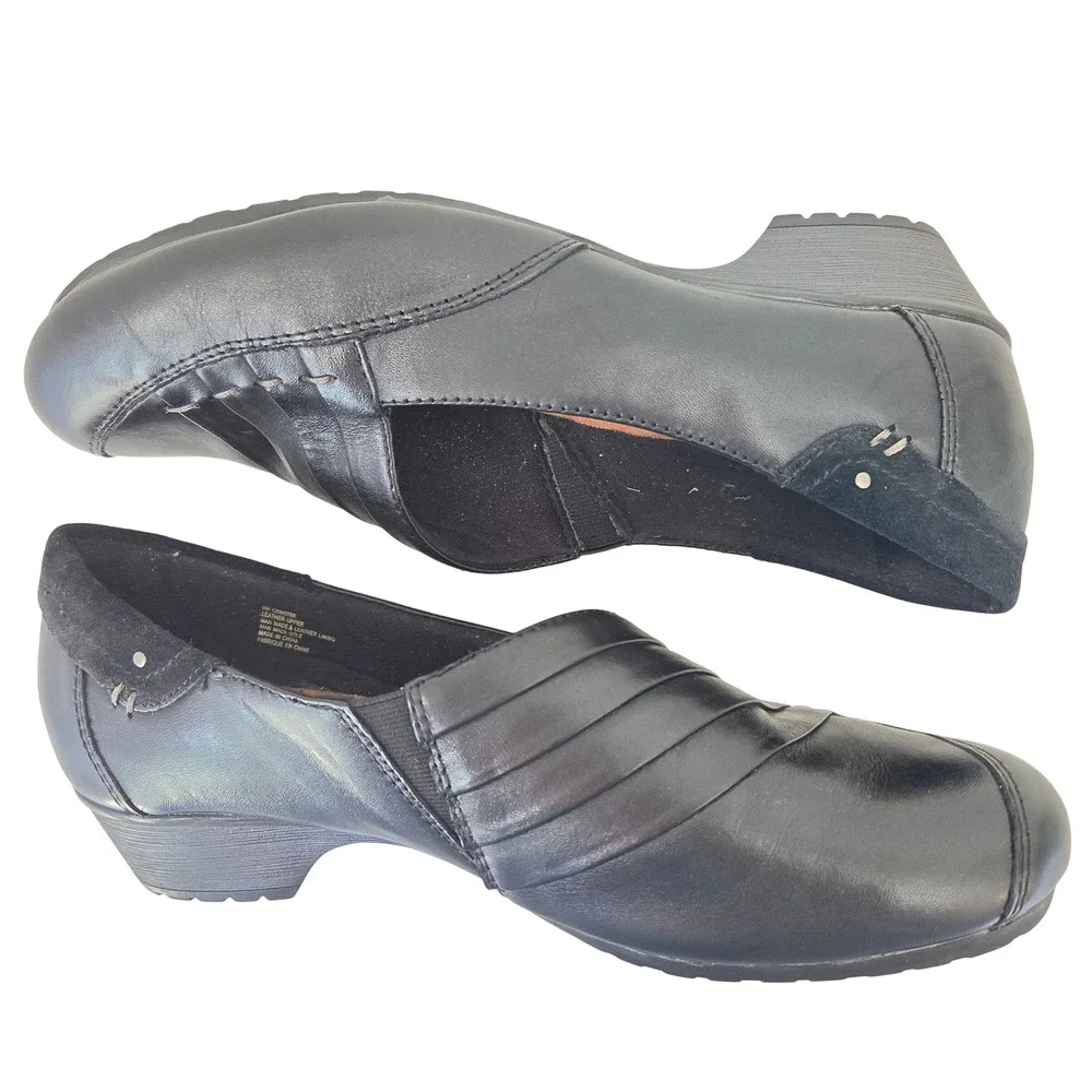 Cobb Hill by New Balance Womens Black Leather Pleated Slip On Pumps 9W CBW07BK